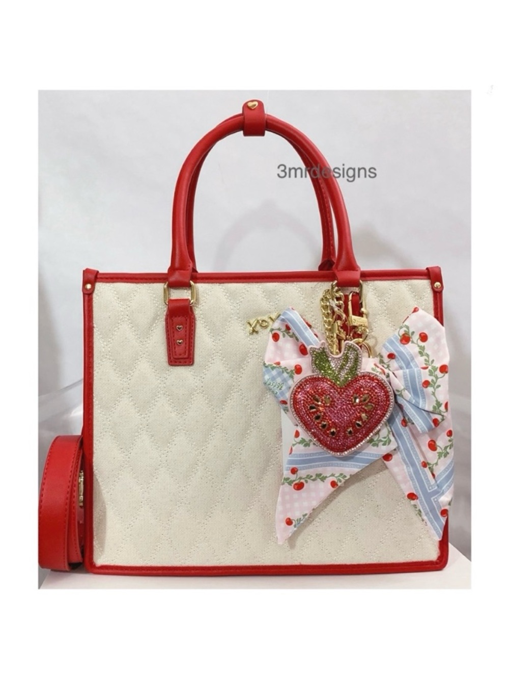 NWT Betsey Johnson💋XOLALA Red Faux Leather & Quilted Canvas Purse/Crossbody Bag